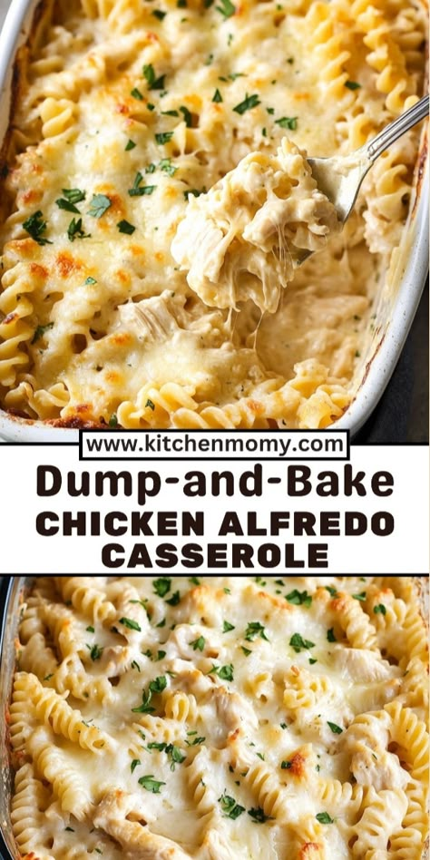 Make dinner hassle-free with our Dump-and-Bake Chicken Alfredo Casserole. This recipe merges creamy flavors and simplicity in one dish. With just a few steps, you’ll have a comforting meal that satisfies. Perfect for busy nights or when you want something delicious without the effort. Just mix, bake, and serve. You’ll love the creamy, cheesy goodness and how it brings everyone to the table. It's a weeknight winner. Chicken Alfredo Pasta Casserole, Dump And Bake Chicken Alfredo, Alfredo Pasta Casserole, Dump And Bake Chicken, Baked Chicken Alfredo Pasta, Alfredo Casserole, Chicken Alfredo Casserole, Dump And Bake, Pasta Casserole Recipes