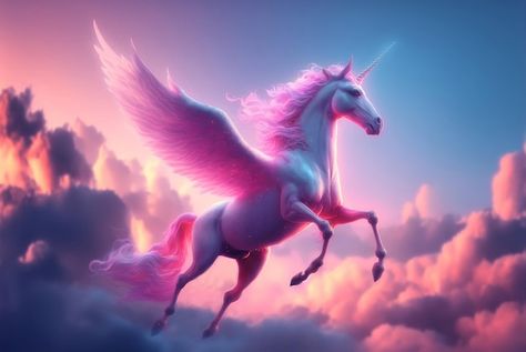 Magical pink unicorn on background sky w... | Premium Photo #Freepik #photo #unicorn #pony #unicorn-background #unicorn-horn Unicorn Laptop Wallpaper, Unicorn Wallpaper Pc, Unicorn Desktop Wallpaper, Surreal Composition, Cloud Unicorn, Unicorn Flying, Background Unicorn, Unicorn Background, Amy Brown Fairies