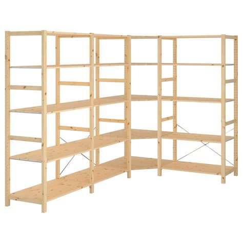 IVAR pine, 4 sections/corner, 50 cm - IKEA Galvanized Shelves, Ivar Regal, Ikea Algot, Pine Shelves, Side Units, Ikea Ivar, Metal Shelving Units, Recycling Facility, Simple Wardrobe