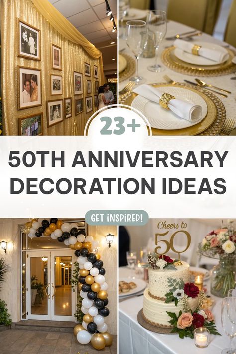 Click for More ➡️ | Save for Later ❤️ | 50th Anniversary Decoration Ideas: Create memories with stunning visuals and elegant golden themes! Anniversary Decoration Ideas, 50th Anniversary Decorations, Anniversary Decoration, Seasonal Decor Ideas, Winter Wonderland Theme, Anniversary Decorations, Create Memories, Save For Later, 50th Anniversary