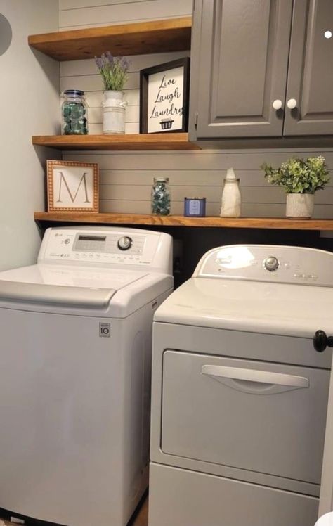 #laundryroomideas #storage #organization Drawer Between Washer And Dryer, Laundry Room Ideas With Shelves, Laundry Room Wall Organization, Small Narrow Laundry Room Ideas, Top Load Washer Laundry Room Ideas, Laundry Room Wall Ideas, Closet Laundry Room Ideas, Laundry Room Shelves Ideas, Small Laundry Room Storage Ideas