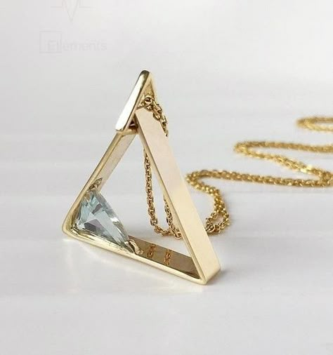 Gold Triangle, Aquamarine Pendant, Triangle Pendant, Emerald Pendant, Fancy Jewelry, Girly Jewelry, Simple Jewelry, Stylish Jewelry, Gold Jewelry Fashion