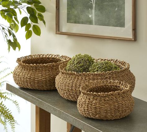 Storage Baskets, Storage Bins & Storage Boxes | Pottery Barn Seagrass Baskets, Registry Ideas, Decorative Storage Baskets, Cart Furniture, Seagrass Basket, Plant Basket, Wall Candle Holders, Beach Combing, Pottery Barn Teen