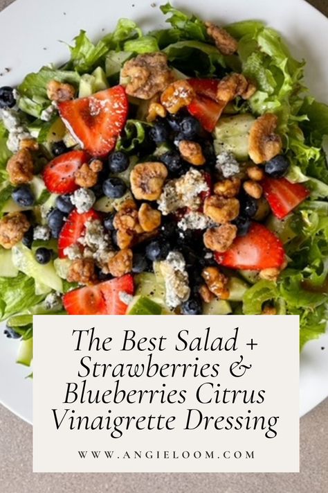 Spring Mix Strawberry Salad Recipes, Blueberry Strawberry Salad, Strawberry Blueberry Salad, Summer Harvest Salad, Citrus Vinaigrette Dressing, Citrus Dressing Recipe, Blueberry Salad Recipes, Strawberry Feta Salad, Blueberry Chicken