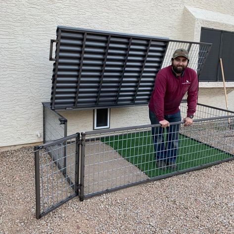 Our Story - Coyote Proof Dog Runs Outdoor Dog Area, Diy Dog Run, Outdoor Dog Runs, Backyard Dog Area, Dog Enclosures, Dog Potty Area, Dog Enclosure, Dog Backyard, Dog Kennel Designs