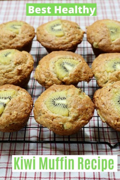 Looking for the best healthy breakfast Kiwi Muffins? Our quick & easy kiwifruit muffin recipe features oatmeal, yogurt and egg. The popular New Zealand recipe can be enjoyed at brunch, tea time or a dessert served with a scoop of ice cream. Kiwi Recipes Baking, Kiwi Muffins Recipes, Recipes Using Kiwi, Healthy Kiwi Recipes, Dessert With Kiwi, Yellow Kiwi Recipes, Kiwi Dessert Recipes, Kiwifruit Recipes, Recipes With Kiwi