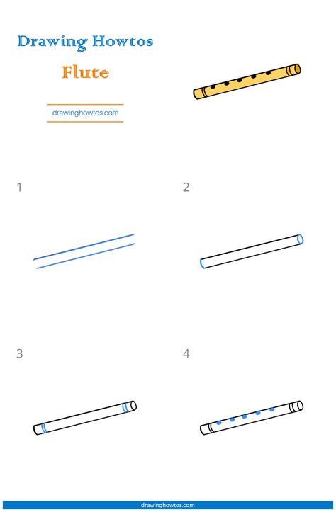 Flute Easy Drawing, Flute Drawing Easy, Bugs Bunny Pictures, Flute Drawing, Festival Drawing, Draw Music, Easy Drawing Guides, Drawing Guides, Drawing Guide