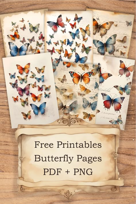 Free Printables - Moonlight Memoirs Printable Butterflies Free, Junk Journal Ideas Free Printable, Free Butterfly Printables, Butterfly Ephemera, Vintage Labels Printables Free, Botanical Prints Free, Hymnal Crafts, Vintage Labels Printables, Free Paper Printables