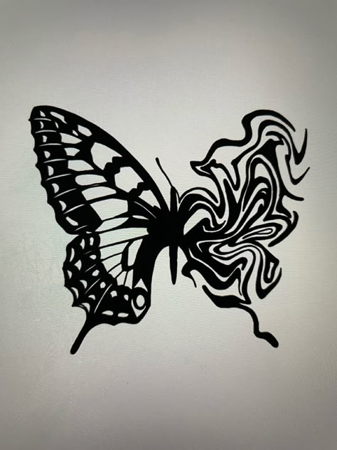 Butterfly Melting Tattoo, Edgy Butterfly Drawing, Wavy Butterfly Tattoo, Butterfly Burning Tattoo, Glitch Butterfly Tattoo, Fire Butterfly Drawing, Distorted Butterfly Tattoo, Drippy Butterfly Tattoo, Dripping Butterfly Tattoo