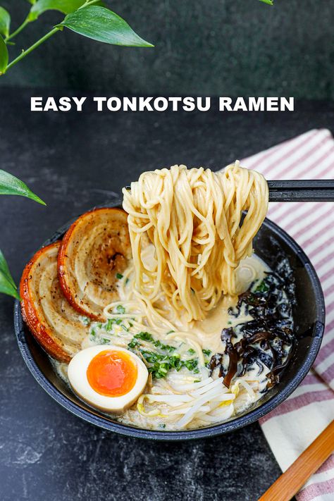 EASY Real Tonkotsu Recipe & Video - Seonkyoung Longest Asian Food Recipes Chicken, Tonkotsu Ramen Recipe, Best Ramen Recipe, Easy Asian Food, Real Ramen, Spicy Miso Ramen Recipe, Chicken Ramen Recipe, Food Recipes Chicken, Ramen Toppings