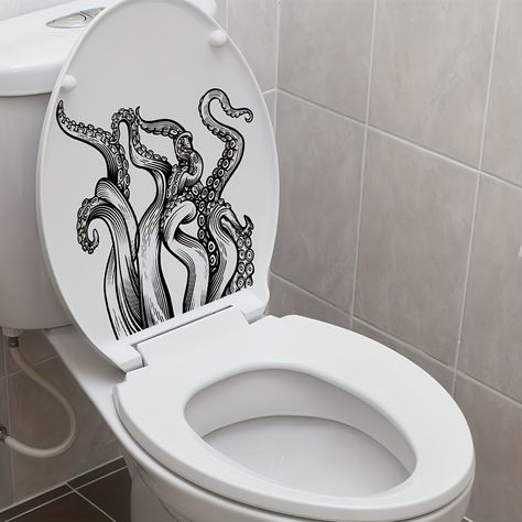 Faster shipping. Better service Cthulhu Bathroom, Octopus Bathroom Decor, Goth Bathroom, Pirate Bathroom, Octopus Bathroom, Wall Stickers Toilet, Ireland Houses, Gothic Bathroom, Toilet Restaurant