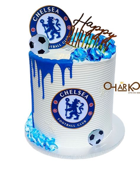 Chelsea Cake Ideas, Chelsea Football Cake, Soccer Cakes, Football Cakes, Birthday Drip Cake, Fondant Cake Tutorial, 50th Wedding Anniversary Cakes, Football Birthday Cake, Harare Zimbabwe