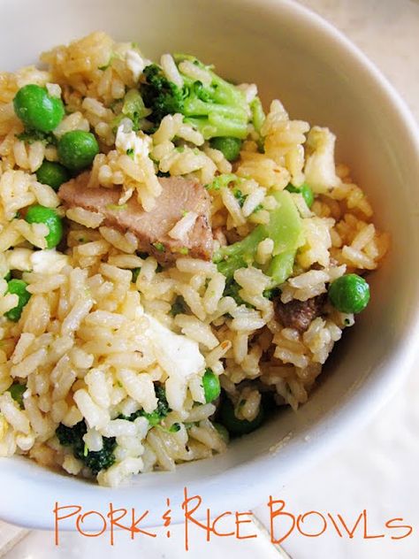 For leftover pork -- cooked rice, teriyaki sauce, soy sauce, peas, broccoli... Easy to change up for lunch or dinner Pork Rice Bowls, Leftover Pork Roast Recipes, Leftover Pork Loin Recipes, Leftover Pork Recipes, Leftover Pork Tenderloin, Leftover Pork Chops, Leftover Pork Roast, Boneless Pork Ribs, Pork Chop Recipes Baked