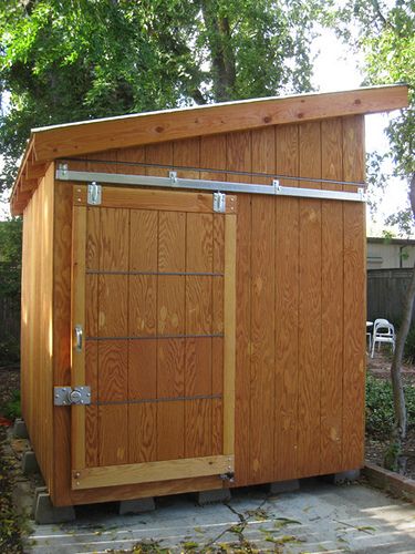 shed07 | Side view showing sliding door to smaller compartme… | Flickr Backyard Shop, Sliding Shed Door, Shed Roof Design, Diy Storage Shed Plans, Wooden Shed, Shed House Plans, Backyard Storage Sheds, Wood Shed Plans, Modern Shed