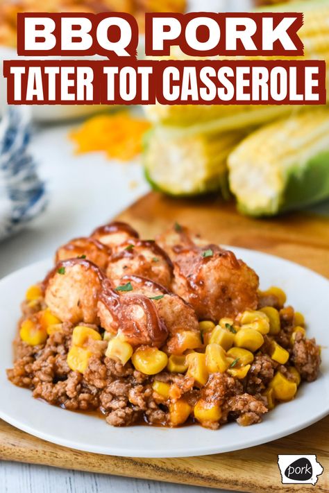 Pork Tater Tot Casserole, Ground Pork Recipes, Main Dish Casseroles, Tot Casserole, Smoked Meats, Tater Tot Casserole, Pulled Pork Recipes, Yummy Casseroles, Winner Winner