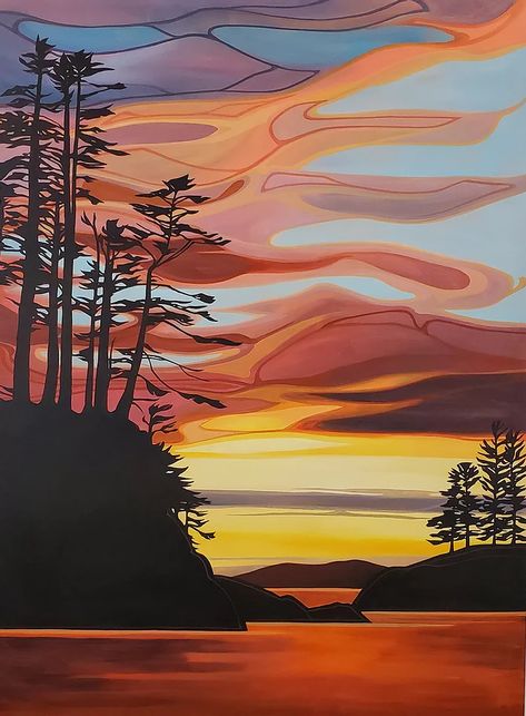 Canadian Aboriginal Art, Acrylic Pouring Art, Mom Art, Canadian Art, Landscape Illustration, Sky Art, Landscape Artist, Canadian Artists, Nature Paintings