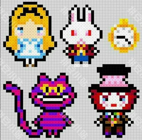 Alice Perler Beads, Grille Pixel Art, Alice In Wonderland Cross Stitch, Image Pixel Art, Hama Art, Modele Pixel Art, Easy Perler Beads Ideas, Art Perle, Easy Pixel Art