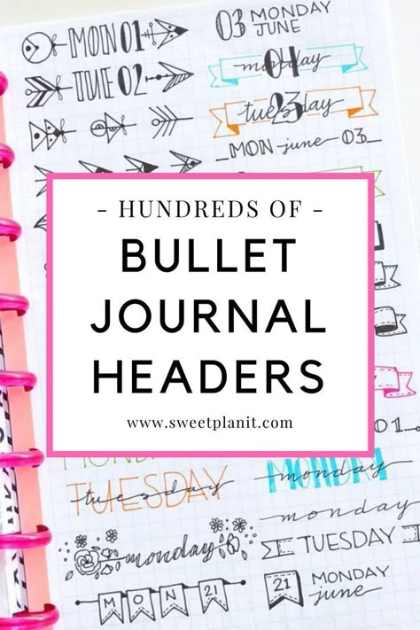 Journal Headers, Weekly Bullet Journal, Bullet Journal Headers, Header Ideas, Journaling Planner, Bullet Journal Weekly, Bullet Journal Weekly Spread, Bullet Planner, Bullet Journal Notebook