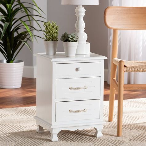 Bedside Essentials, Modern Contemporary Home, 3 Drawer Nightstand, White Nightstand, Baxton Studio, Wood End Tables, Contemporary Living Spaces, Visual Texture, Wood Nightstand