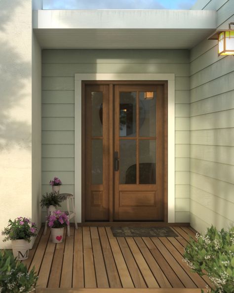 1 new message Single Entry Door, Exterior Doors With Sidelights, Colonial Door, Single Entry Doors, French Patio, House Redo, Wood Exterior, Farmhouse Front Door, Colonial Exterior