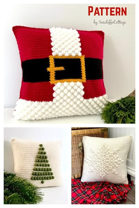 Crochet Cushion Cover Christmas, Christmas Pillows To Crochet, Christmas Crochet Cushion Patterns Free, Crochet Christmas Pillows Patterns, Winter Crochet Pillow Pattern, Crochet Winter Pillow, Christmas Pillow Covers Crochet, Free Christmas Pillow Patterns, Free Crochet Christmas Patterns Holidays