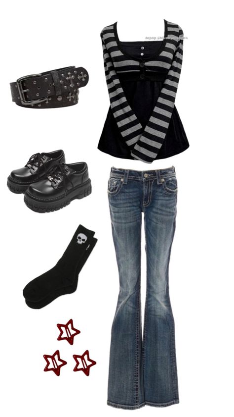 Emo Outfits For School, Outfits For School, Emo Outfits, Shoes And Accessories