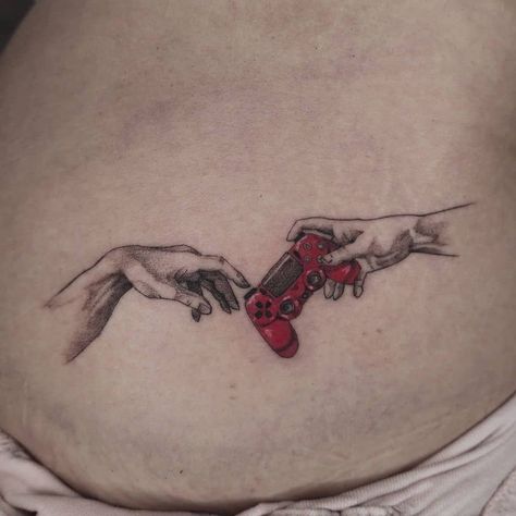 101 Best Playstation Tattoo Ideas You Have To See To Believe! 24 Outsons Playstation Tattoo Ideas, Playstation Tattoo, Button Tattoo, Playstation Logo, Brain Tattoo, Gamer Tattoos, Gaming Tattoo, Grape Bunch, Blue Ink