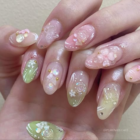 Fairy Aesthetic Nails, Fairycore Nails, Italy Nails, Asian Nails, Aesthetic Nails, Pretty Gel Nails, Really Cute Nails, Cute Gel Nails, Soft Nails