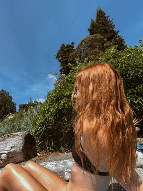 Redhead Summer Aesthetic, Redhead On The Beach, Ginger At The Beach, Faceless Ginger Aesthetic, Beach Red Hair, Light Red Hair Aesthetic, Beachy Red Hair, Redhead Woman Aesthetic, Faceless Redhead