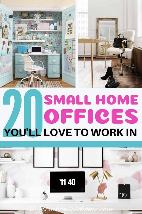 I love these small home office design ideas! There are lots of different desk ideas that will fit in a small space, like a bedroom nook or a closet. #fromhousetohome #homedecor  #homeoffice #smallrooms Home Office Interior Design Ideas, Closet Offices, Office Nooks, Home Office Interior Design, Home Office Interior, Black Home Office, Sewing Room Storage, Bedroom Nook, Office Design Inspiration