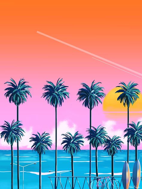 Yoko Honda - this reminds of 80's Miami style graphics. I love it!!! Yoko Honda, Neon Retro, Vaporwave Art, Retro Wave, 80s Design, Vintage Tiki, New Retro Wave, Collage Vintage, Miami Vice