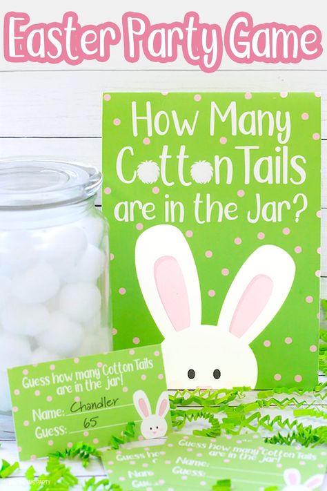 Fill a jar with cotton balls to play this fun Easter themed Guess How Many Cotton Tails game. Have your party guests or students take their best guest! Easter Egg Hunt Party, Egg Hunt Party, Kids Easter Party, Easter Games For Kids, Easter Party Games, Adult Easter, Easter Event, Easter Games, Easter Party Decor