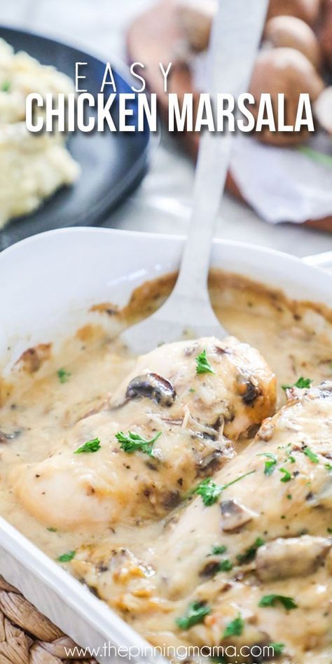 Easy Chicken Marsala - Baked in One Dish! Easy Chicken Marsala Casserole, Chicken Marsala Easy Simple, Baked Chicken Marsala Oven, Chicken Marsala Oven, Baked Chicken Marsala, Catering Meals, Nanas Recipes, Mthfr Diet, Easy Chicken Marsala