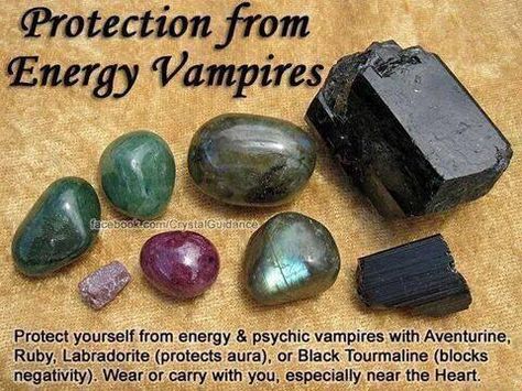 Crystals to protect from energy stealing people (energy vampires) Psychic Vampire, Energy Vampires, Crystal Power, Crystal Therapy, Crystal Healing Stones, Crystal Magic, Crystal Meanings, Rocks And Gems, Energy Crystals