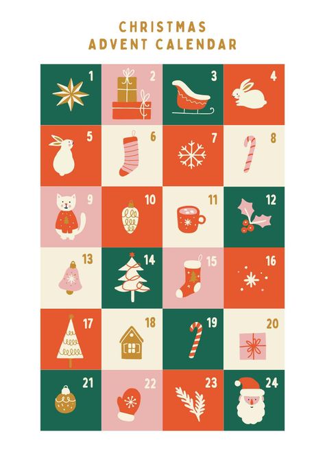 #adventcalendar #advent #calendar #christmas #gift #december #xmas #holiday #feast #festival #celebration #santa #winter #hare #canva #pro Cute Christmas Calendar, Illustrated Advent Calendar, Advent Calendar Poster, Advent Calendar Graphic, Digital Advent Calendar Design, Advent Calendar Design Graphic, Christmas Calendar Design, Social Media Advent Calendar, Advent Calendar Graphic Design