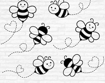 Bumble Bee Doodle, Bee Svg Free, Bee Drawing Easy, Bee Cricut, Bees Drawing, Bumble Bee Clipart, Bee Outline, Bumble Bee Svg, Cute Honey Bee