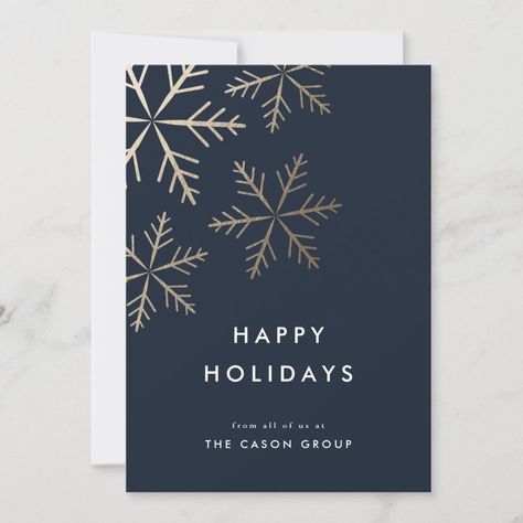 Modern Elegant Gold Snowflakes Business holiday card with falling gold snow. Happy Holidays Business Card, Christmas Cards Elegant, Christmas Card Snowflake, Business Card Elegant, Christmas Cards Graphic Design, Christmas Packaging Design Inspiration, Christmas Card Graphic Design, Christmas Business Card, Happy Holidays Card Design