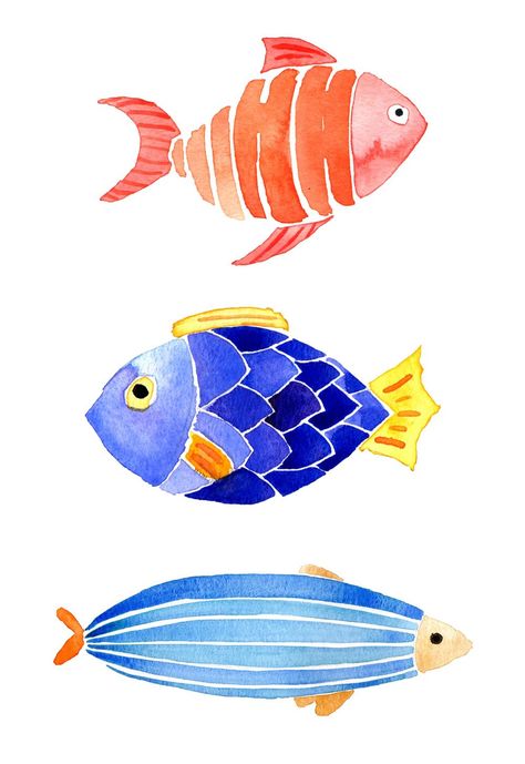 Akvarel Illustration, Watercolor Fish, Cute Watercolor, Wax Resist, Watercolor Paintings Easy, Fish Drawings, Cat Air, 수채화 그림, Easy Watercolor