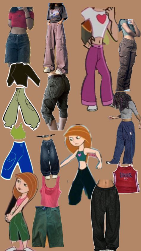 Baggy jeans/pants, crop tank tops, Kim Possible Outfit, Nerdy Outfits, Kim Possible, Aesthetic Clothes, Outfit Inspirations, Outfit Inspo, Anime, Clothes