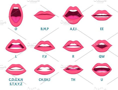 Female mouth animation. Sexy lips sp by Onyx on @creativemarket Language Illustration, Animation Frames, Mouth Animation, Paint Reference, Reel Inspiration, Pronunciation English, Anime Mouths, Female Lips, Base Anime