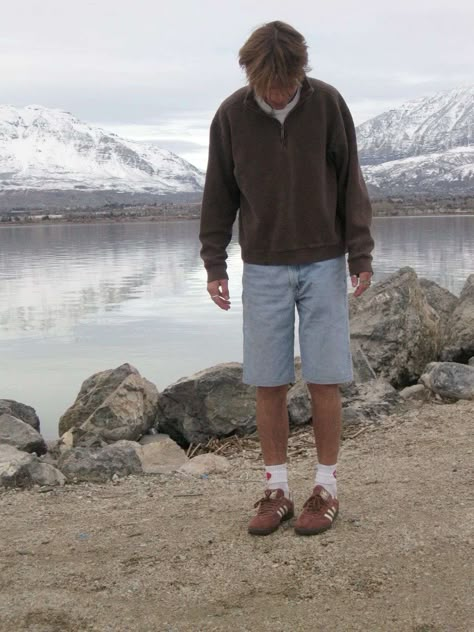 Men’s Brown Shoes Outfit, Men’s Style Granola, Utah Boy Style, Cottage Weekend Outfits, Outdoor Outfit Men, Granola Boy Aesthetic Outfits, Granola Outfits Men, Granola Man, Brown Shoes Outfit Men