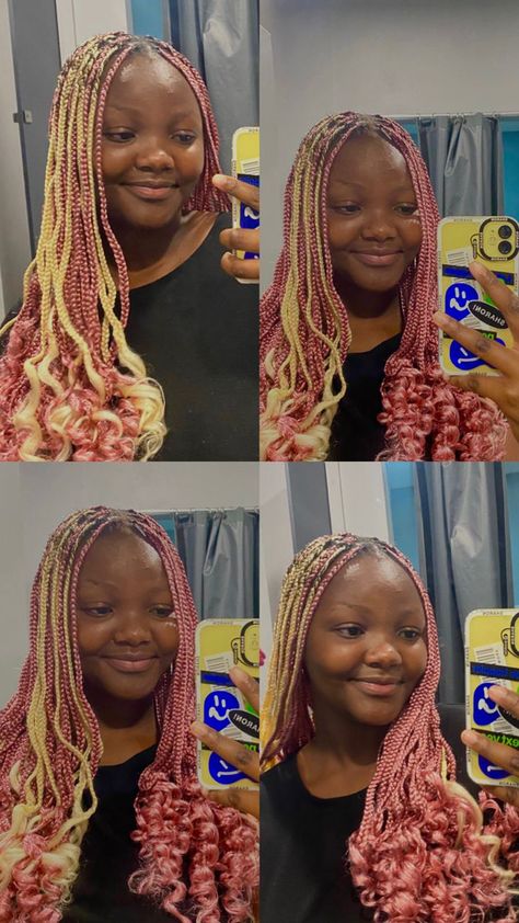 Blonde And Pink Braids With Curls, Blonde Braids With Curls, Peek A Boo Braids, Pink And Blonde Braids, Blonde Braids, Braids With Curls, Black Hairstyles, Peek A Boo, Black Girls Hairstyles