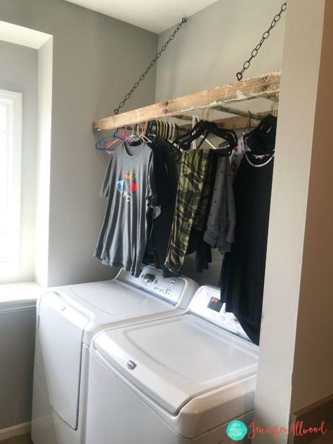 Laundry Clothes Hanger Jennifer Allwood Laundry Room Clothes Hanger, Laundry Clothes Hanger, Best Clothes Hangers, Repurposed Ladders, Jennifer Allwood, Diy Clothes Hangers, Room Clothes, Laundry Hanger, Laundry Room Layouts