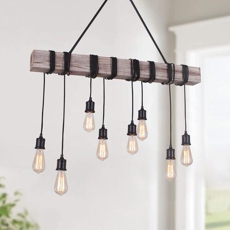 Ophelia & Co. Turman 3 - Light Kitchen Island Geometric Pendant - Wayfair Canada Rustic Wood Beam Chandelier, Vaulted Ceiling Light, Modern Farmhouse Lights, Sunroom Lighting, Kitchen Dining Lighting, Modern Gold Chandelier, Farmhouse Lights, Wooden Lighting, Kitchen Hanging Lamps