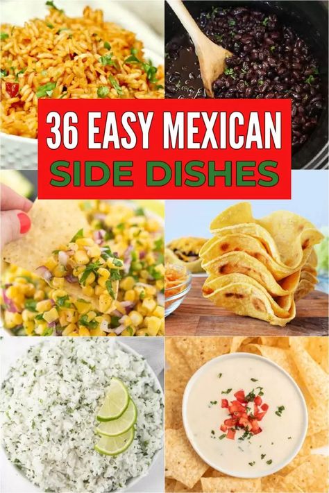 The Best Mexican Side Dishes that the entire family will love. 36 easy Mexican Sides to serve with tacos, enchiladas and more. These simple and quick Mexican Side Dish Recipes are perfect for Taco Tuesday or for potlucks too. You’ll love this easy side dishes. #eatingonadime #sidedishes #sidedishrecipes #mexicanrecipes Mexican Side Dish Recipes, Easy Mexican Side Dishes, Spanish Side Dishes, Best Taco Dip Recipe, Mexican Sides, Mexican White Cheese Dip, Mexican Side Dish, Spanish Rice Recipe Easy, Taco Side Dishes