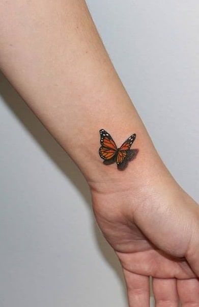 Add On To Butterfly Tattoo, Different Style Butterfly Tattoo, Special Butterfly Tattoo, Small Monarch Tattoo, Butterfly Tattoo Shading, Small Butterfly Tattoo With Color, Butterfly Shaded Tattoo, Butterflies With Shading Tattoo, Realist Butterfly Tattoo