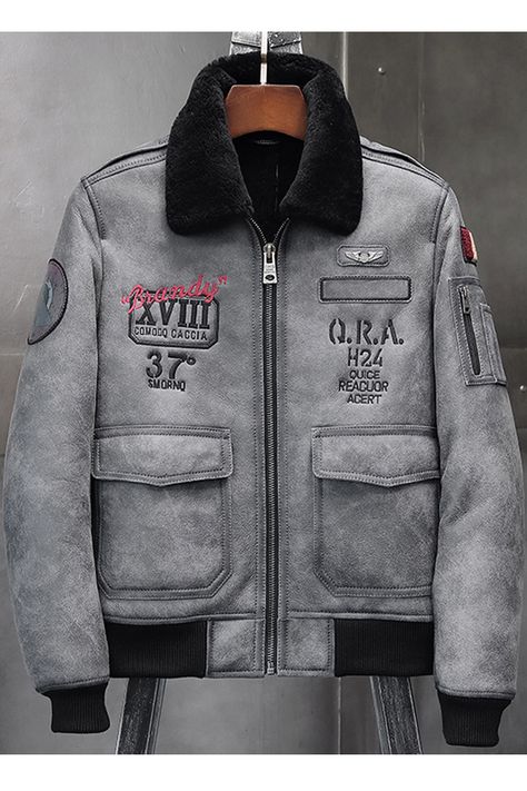 2019 New Mens Leather Jacket Fur Coat B6 Airforce Flight Jacket Mens Winter Coats Mens Sleeveless Jacket, Leather Jacket Fur, Military Inspired Outfit, Mens Winter Coats, Leather Fashion Men, Puffer Jacket Style, Mens Leather Clothing, Cool Shirt Designs, Jacket Fur