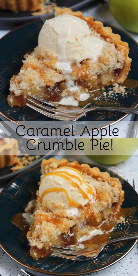 Caramel Apple Crisp Pie, Dessert List, Apple Crisp Pie, Caramel Apple Crumble, Toffee Apples, Mouthwatering Desserts, Caramel Apple Crisp, Apple Crumble Pie, Cheesecake Trifle