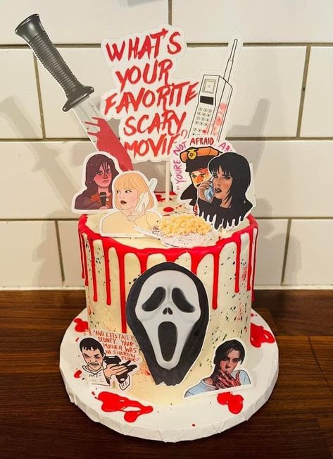 Scream Cake Movie, Scream Bday Cake, Horror Bday Cake, Horror Movies Cake, Scream Movie Cake, Scary Movie Cakes, Horror Themed Cake, Horror Movie Cake, Ghostface Cake