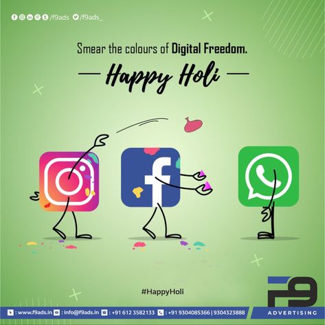 Smears the colours of digital freedom. Happy Holi . . . . . . . . #holi #happyholi #colours #colors #colourfestival #happiness #printdesign #graphics #flex #digital #graphicdesign #businesscards #DesignSolution #CreativeDesign #BrandDesign #logodesigning #logodesigner #graphicdesigners #digitaldesign #enterpreneur #logodesign #f9ads #f9advertising #patna #bihar #advertising #brand Holi Theme, Holi Poster, Mobile Repairing, Patna Bihar, Holi Wishes, Holi Special, Digital Marketing Design, Social Media Poster, Iphone Wallpaper Quotes Love